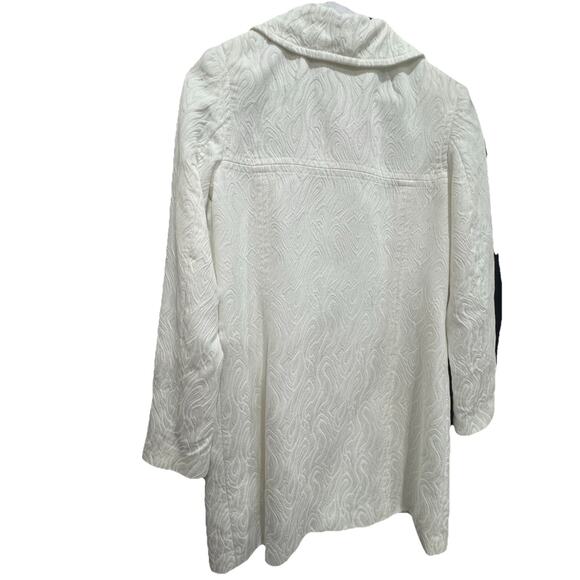 White Patterned Jacket Coat Peter Pan Collar Mod Style Retro Chic - Picture 2 of 7